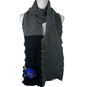 Look At Me Designs Scarf Knit Flower Accent Black Gray Blue Outerwear 8x84"